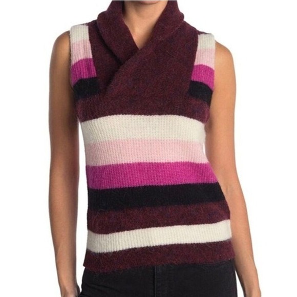 GANNI Paneled Striped Knitted‎ Vest Alpaca Wool Blend Sleeveless Sweater Top XXS - Picture 1 of 7